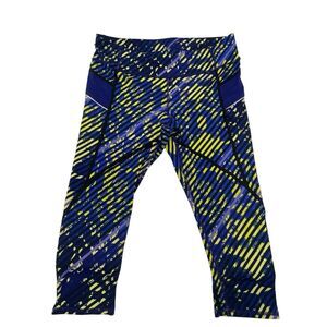 Athleta Radical Stride Relay Capri Leggings Black Blue Yellow Women’s Size M